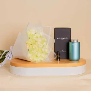 Lazaro Z1 Car Scent Diffuser cyan And 25 White Roses