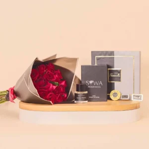 Passionelle Premium Chocolate Box with 15 Red Roses and Siwa Layering Pistachio 50ml