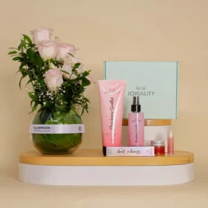 Joviality Skin Love Kit with Vase of Unique Roses