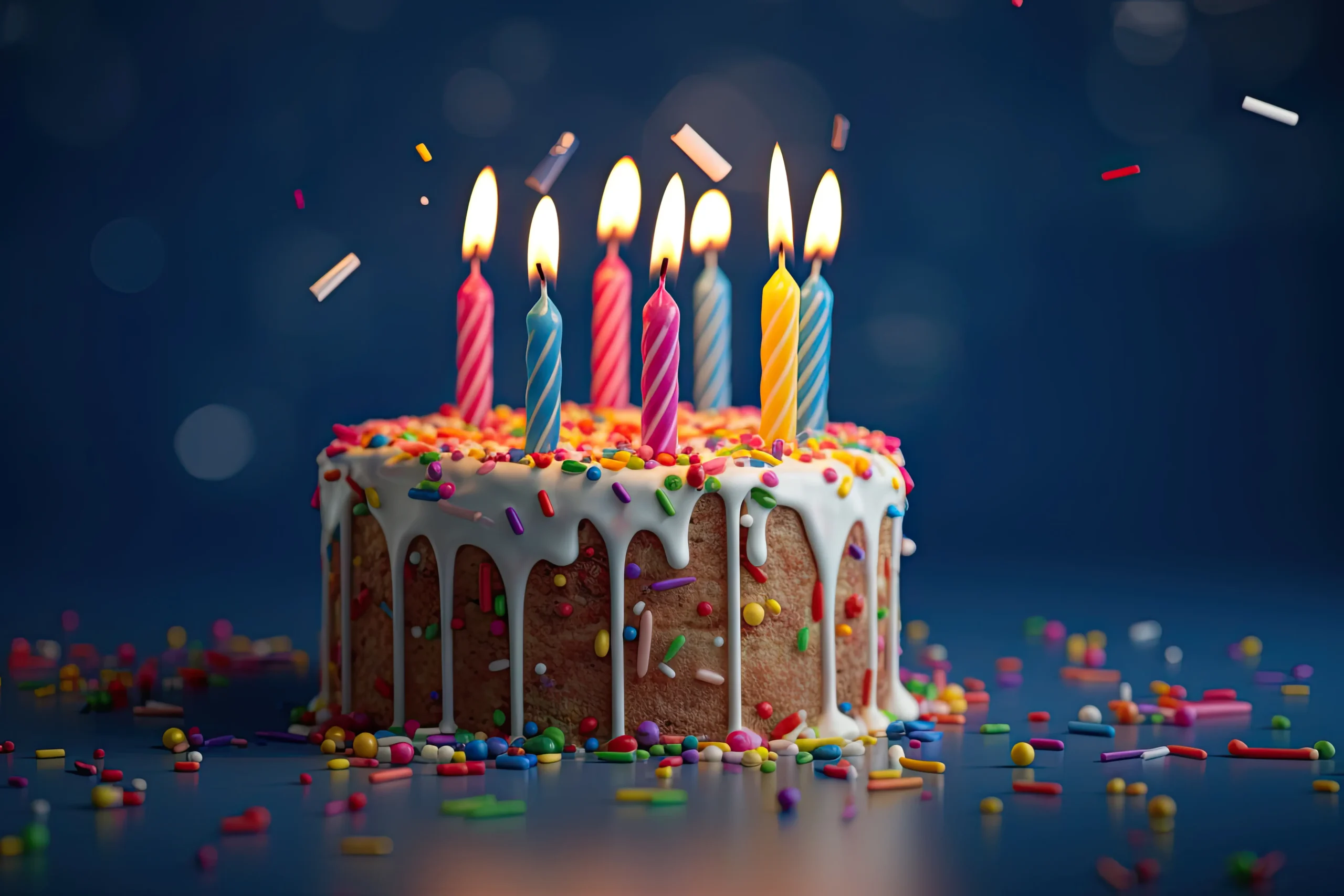 birthday-cake-with-colored-candles-blue-background-ai-generative