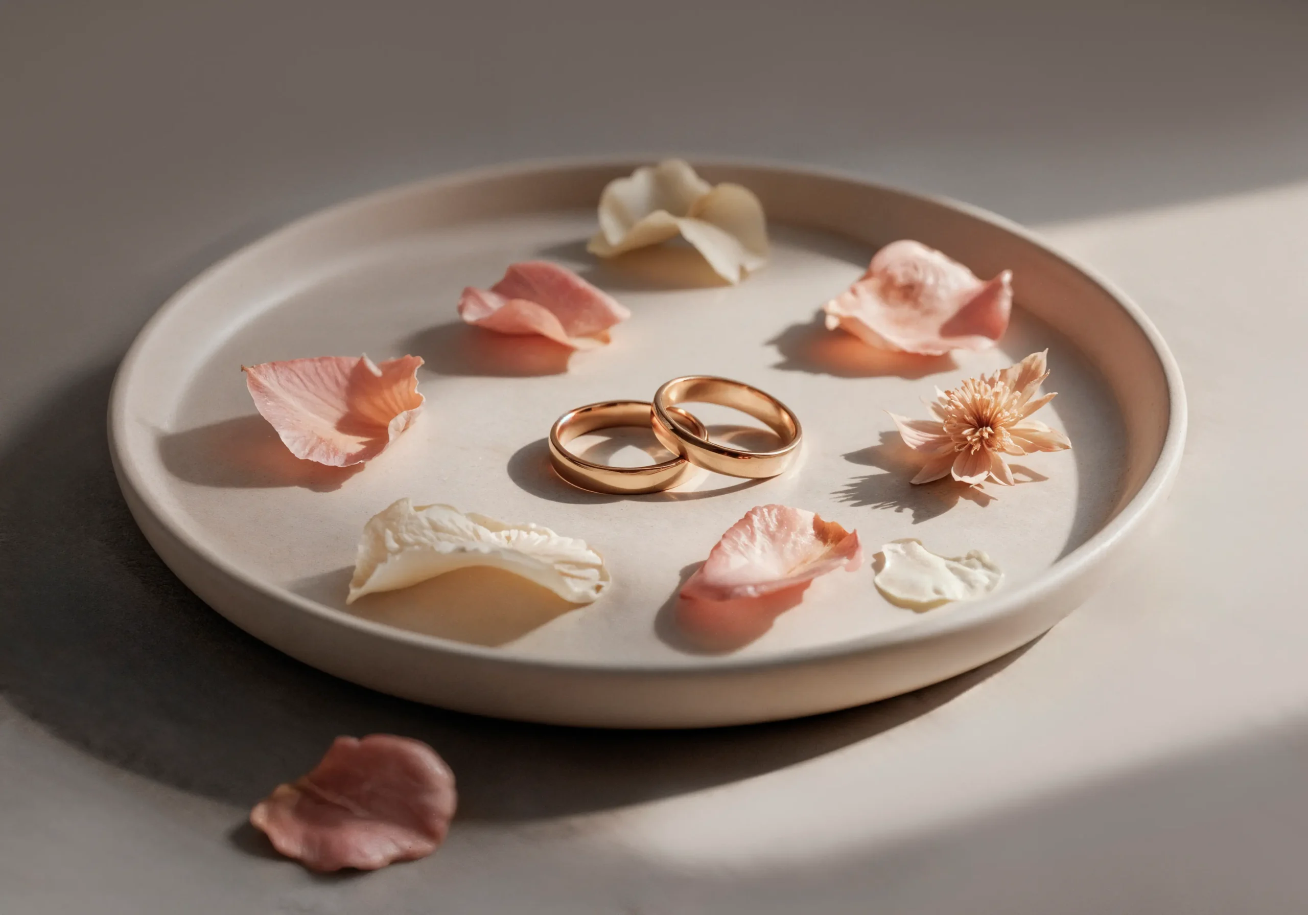 wedding-rings-floral-petals-round-plate